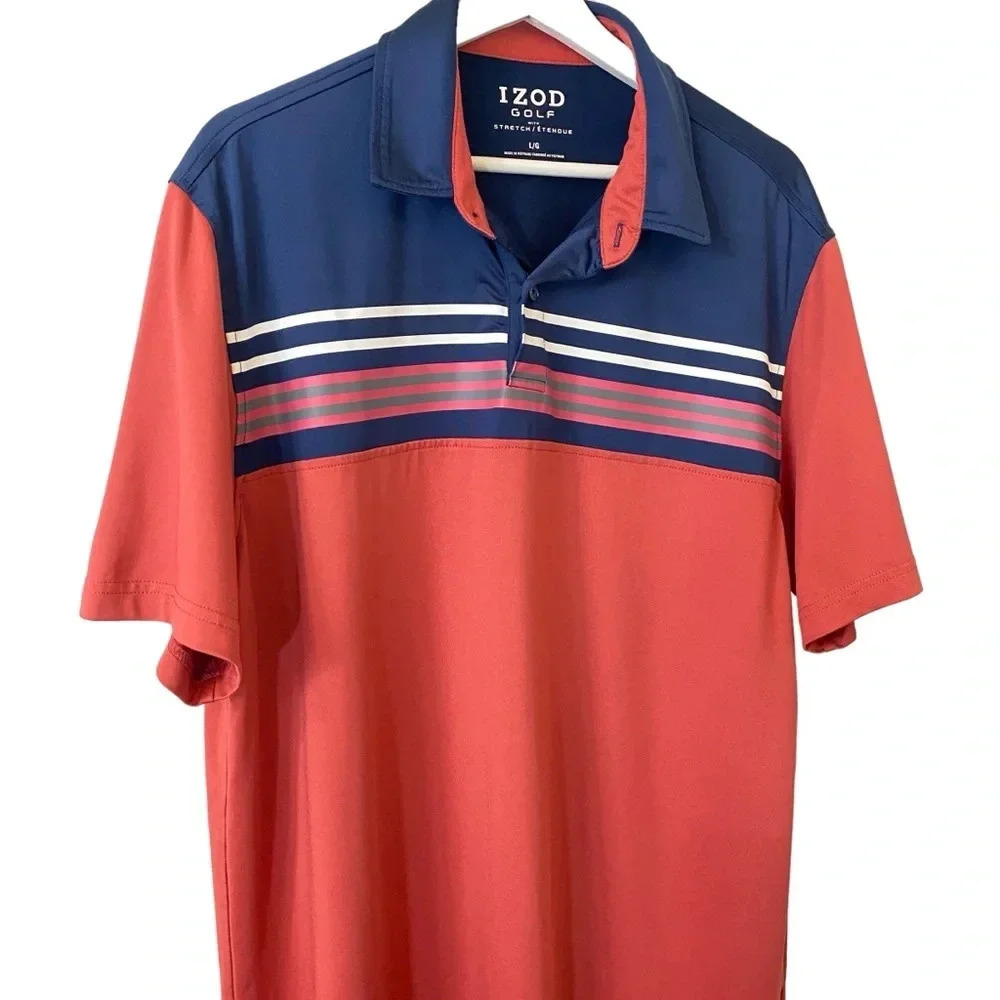 IZOD Men's Golf Polo in Salmon and Navy Size L - Short Sleeve with stretch - Picture 3 of 16